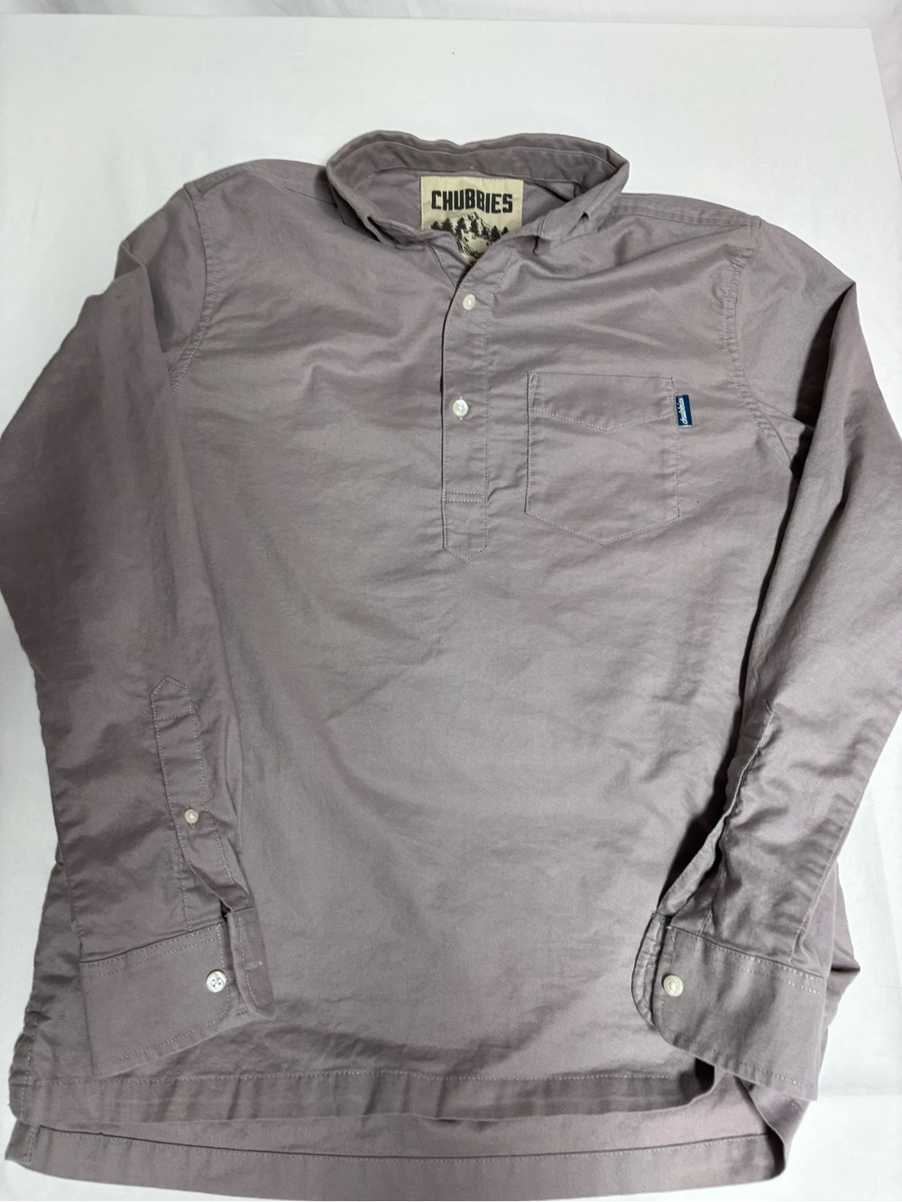 Chubbies Men’s Small Cotton Stretch Popover Shirt Gray Long Sleeve Pocket